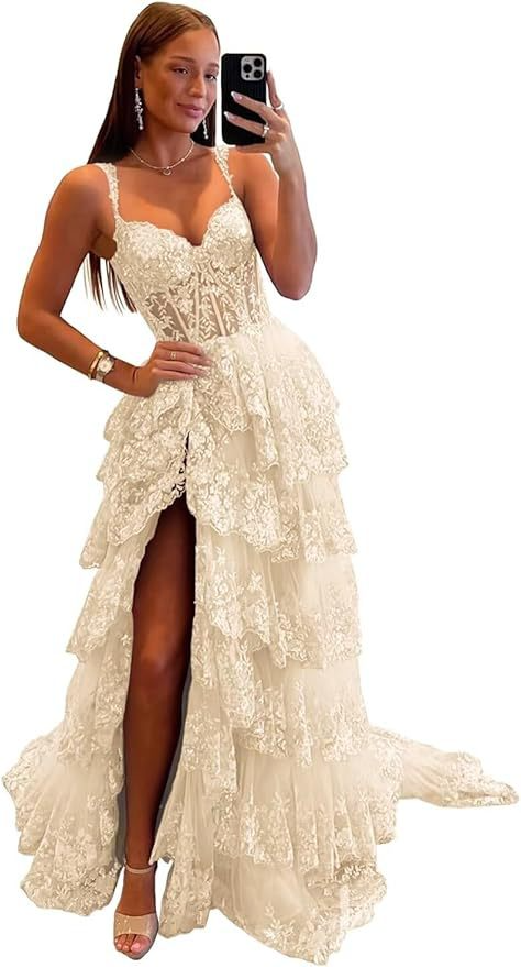 Sequin Sweetheart Neck Ball Gown Tiered Prom Dress