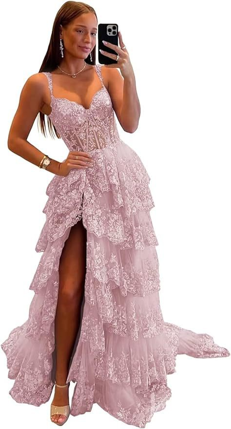 Sequin Sweetheart Neck Ball Gown Tiered Prom Dress