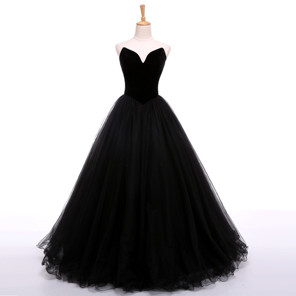 V-neck Velvet Tulle Ruffle Ball Gown Prom Dress