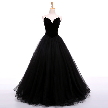 V-neck Velvet Tulle Ruffle Ball Gown Prom Dress