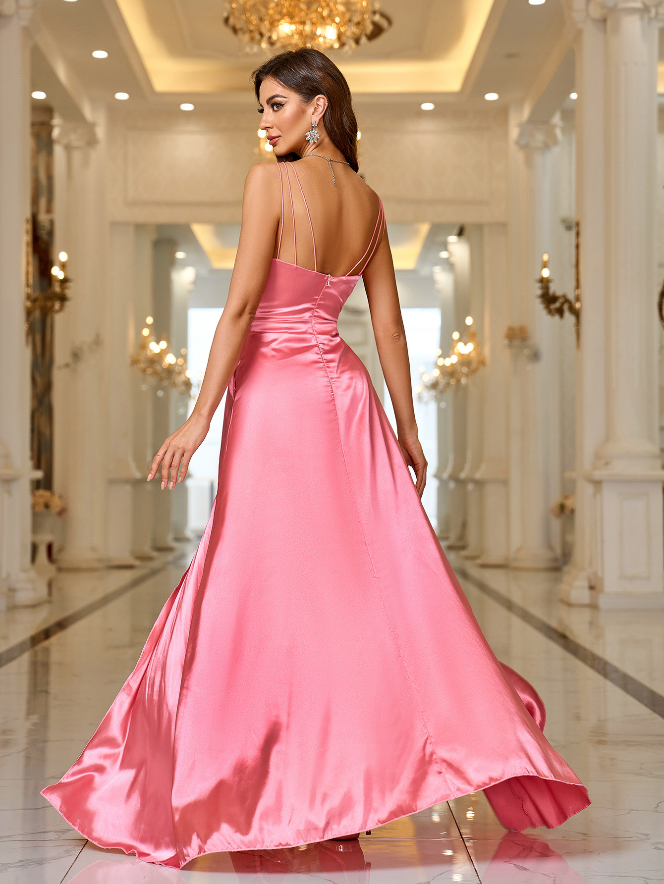 A-line Satin Ankle-length Split Front Bridesmaid Dress