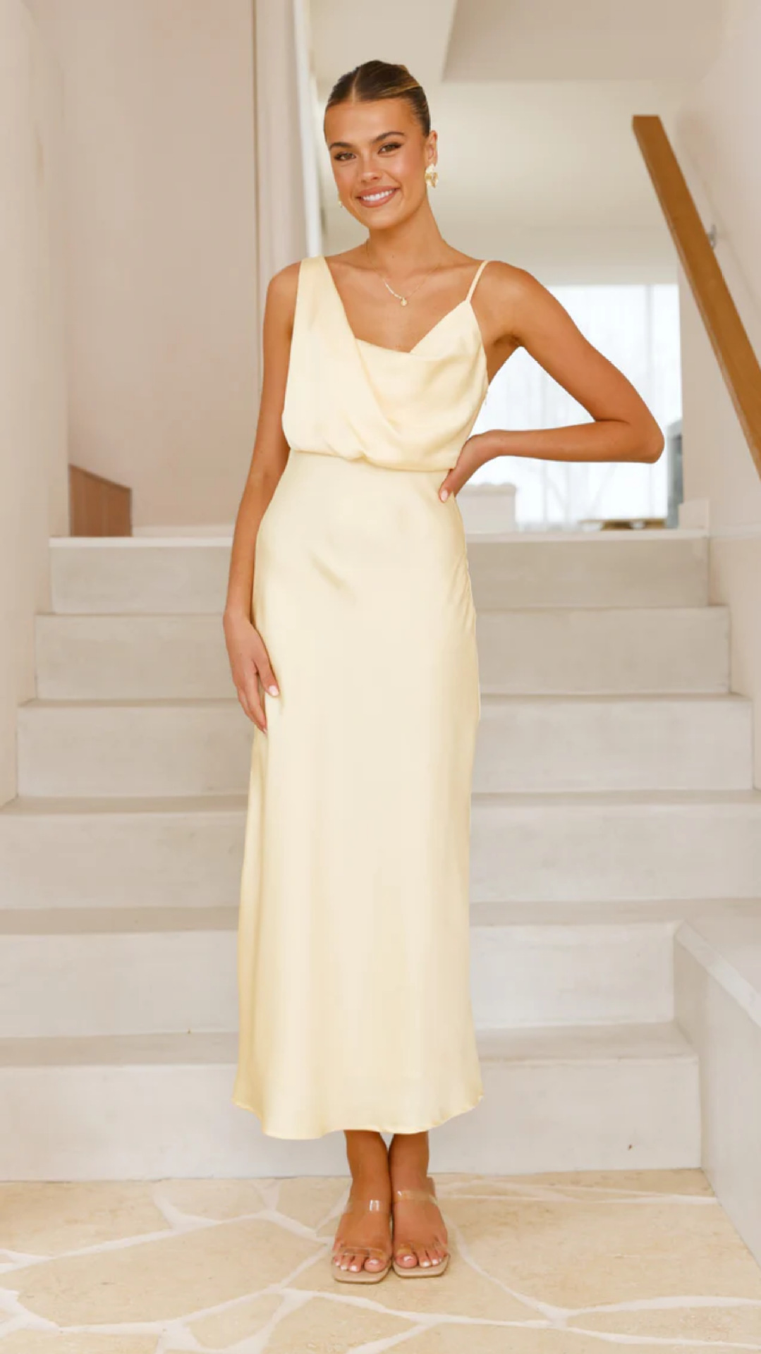 Cowl Neck Sleeveless Satin Bridesmaid Dress