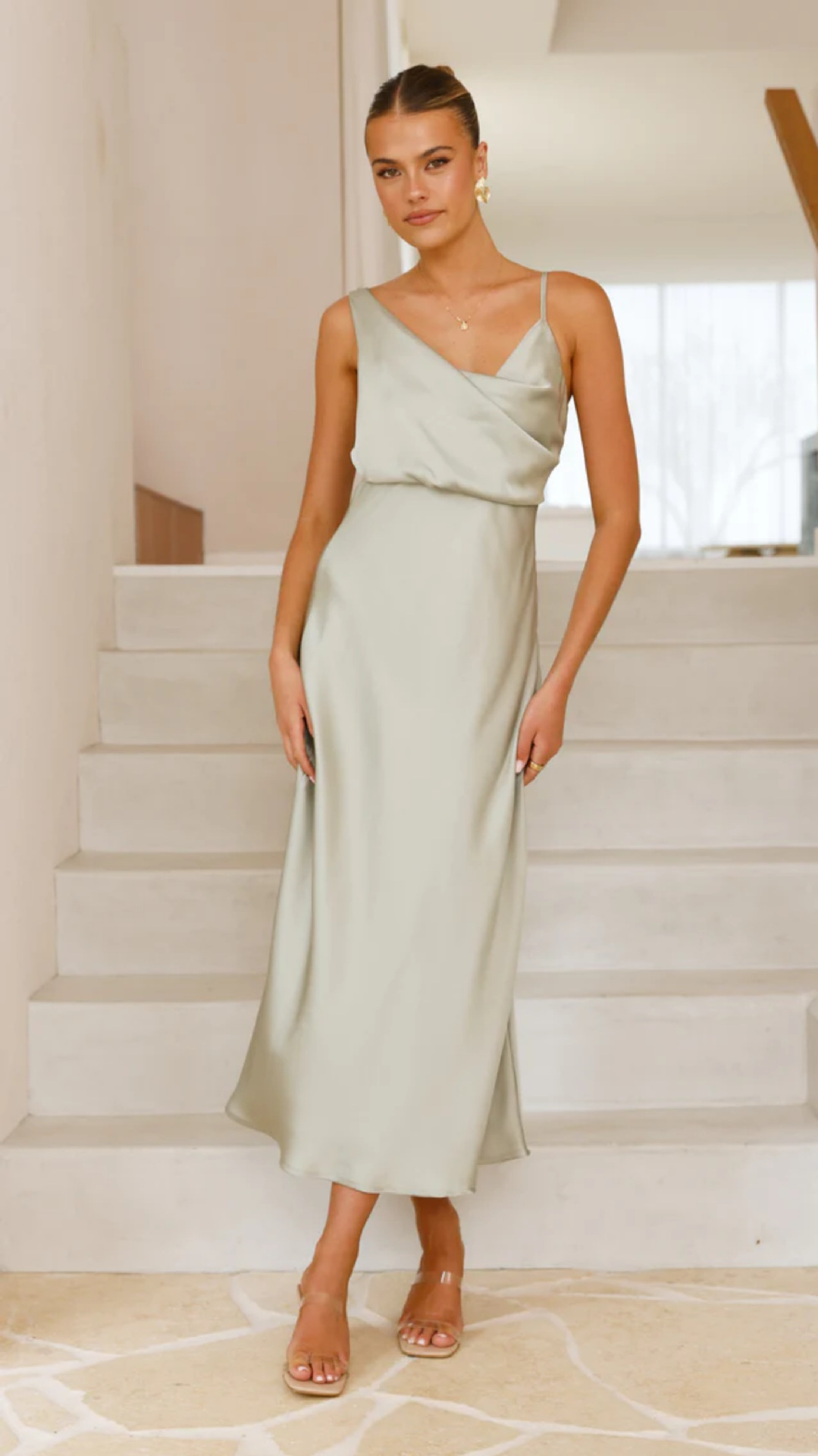 Cowl Neck Sleeveless Satin Bridesmaid Dress