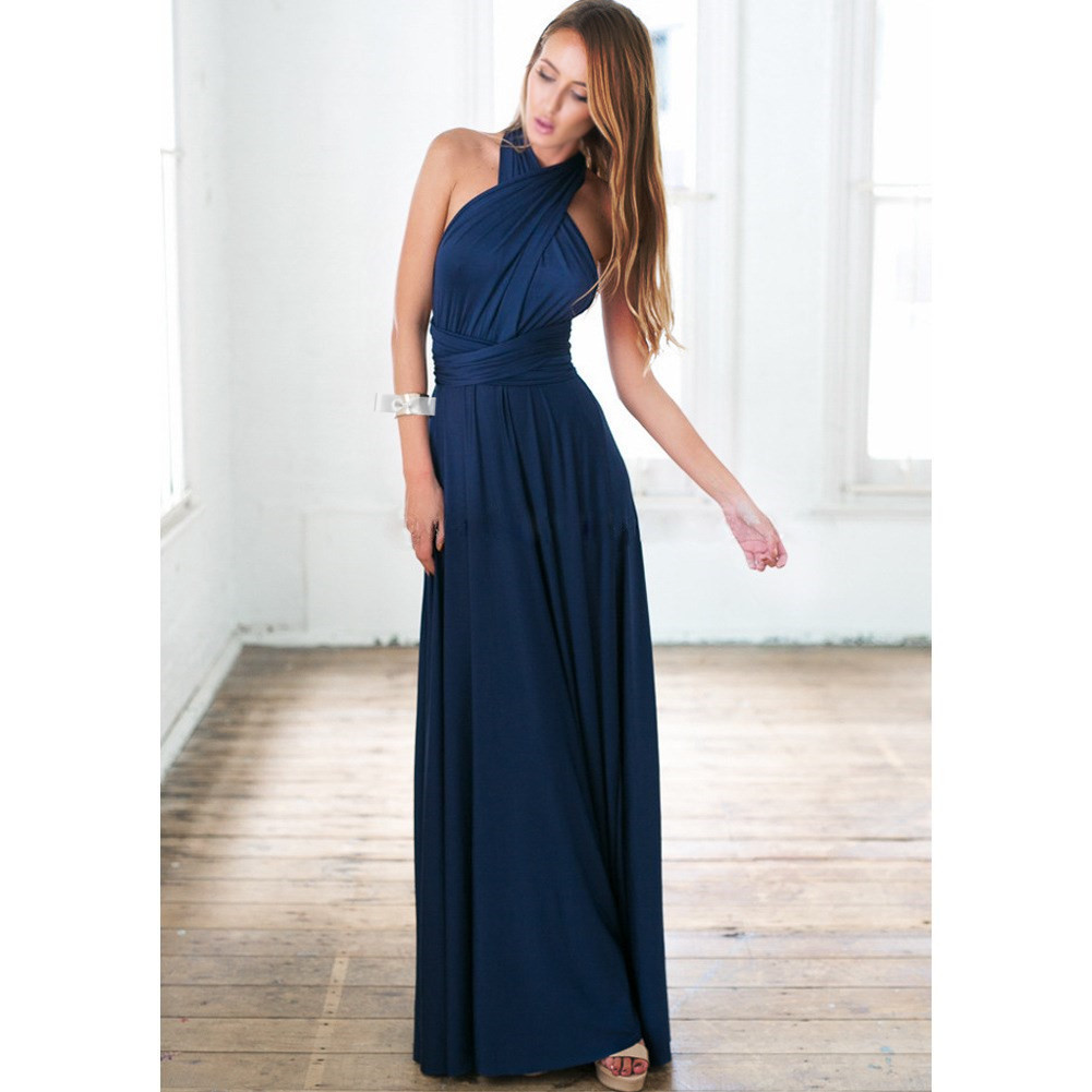Sleeveless V Neck Backless Bridesmaid Dress