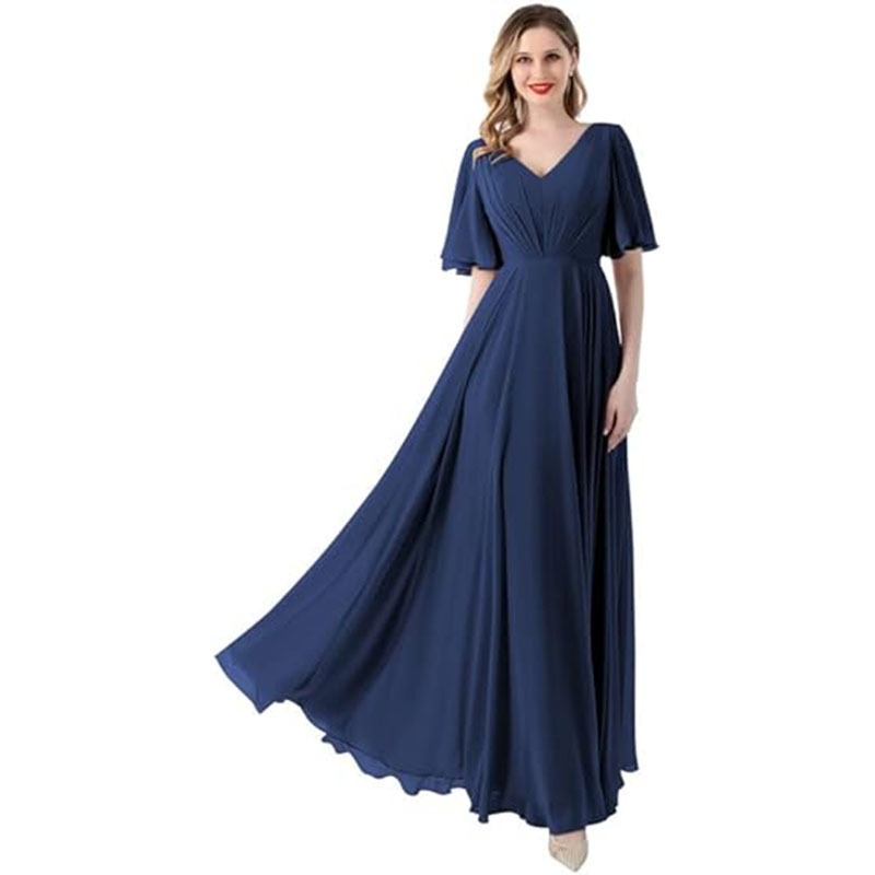 A-line V-neck Chiffon Floor-length Bridesmaid Dress