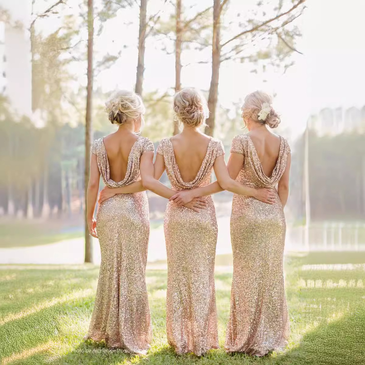 Scoop Neck Sequined Ruffles Short Sleeve Bridesmaid Dress
