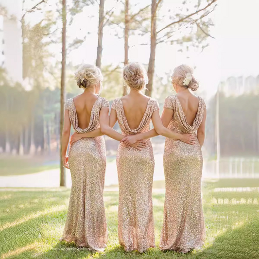 Scoop Neck Sequined Ruffles Short Sleeve Bridesmaid Dress