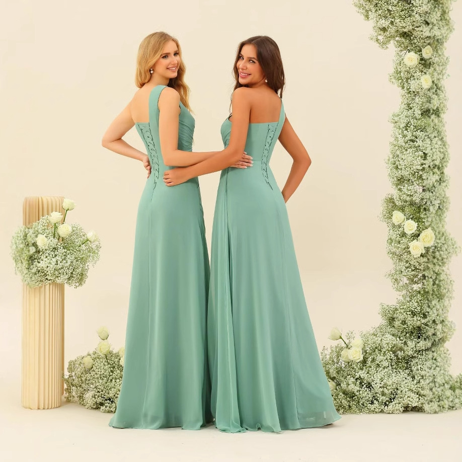 One Shoulder Chiffon Floor-length Split Front Bridesmaid Dress