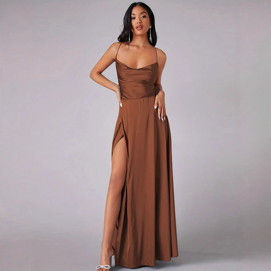 A-line Cowl Neck Ankle-length Ruffles Bridesmaid Dress