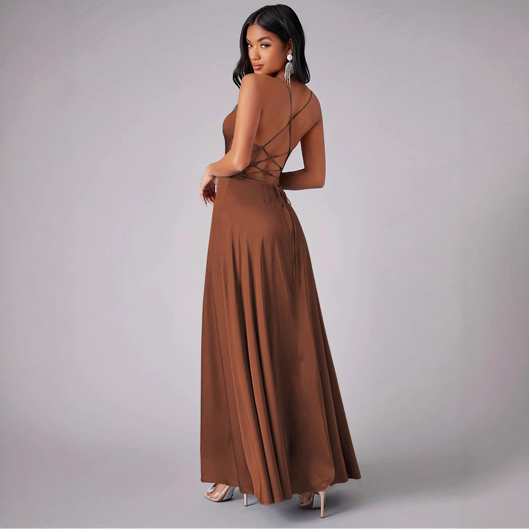 A-line Cowl Neck Ankle-length Ruffles Bridesmaid Dress