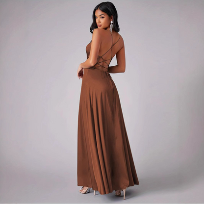 A-line Cowl Neck Ankle-length Ruffles Bridesmaid Dress