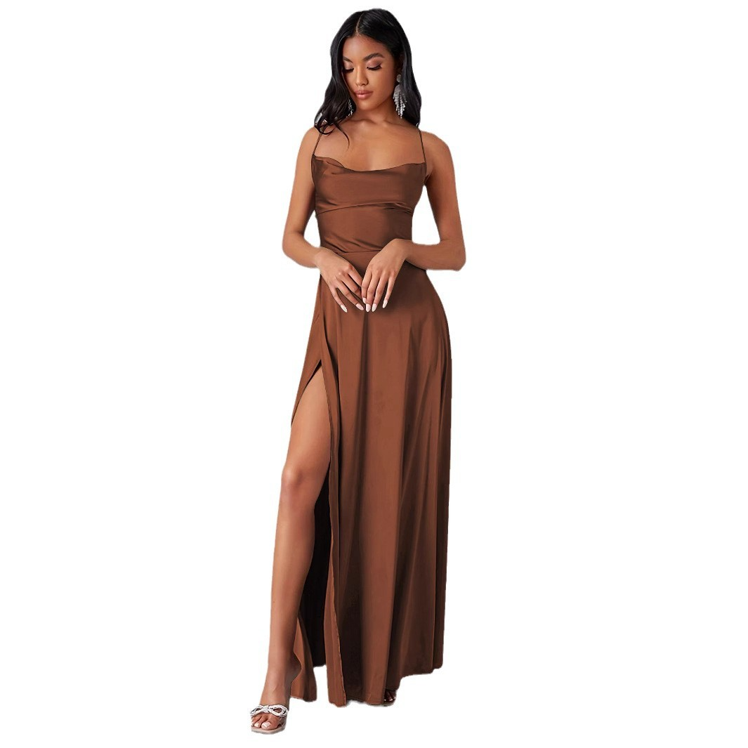 A-line Cowl Neck Ankle-length Ruffles Bridesmaid Dress