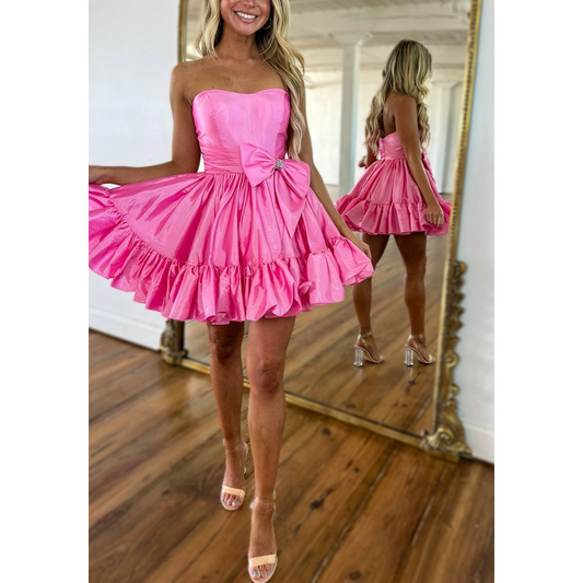 Strapless Sleeveless Ruffle Homecoming Dress