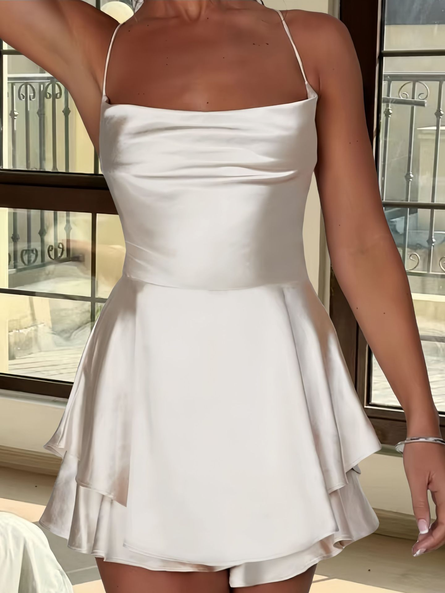 Skater Satin Cowl Neck Homecoming Dress
