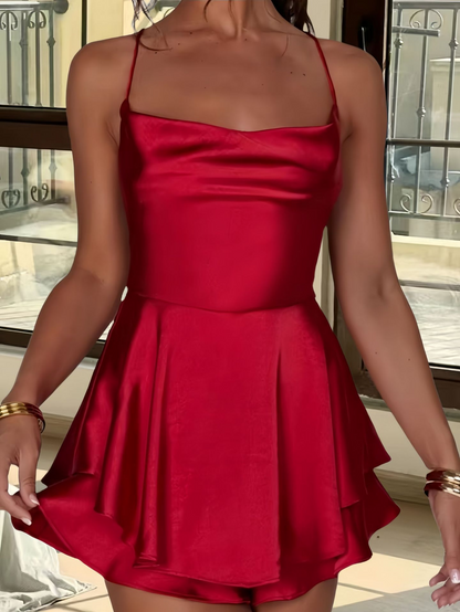 Skater Satin Cowl Neck Homecoming Dress
