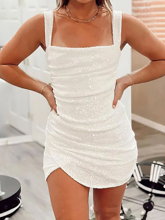 Sparkly Bodycon Sequin Square Neck Homecoming Dress