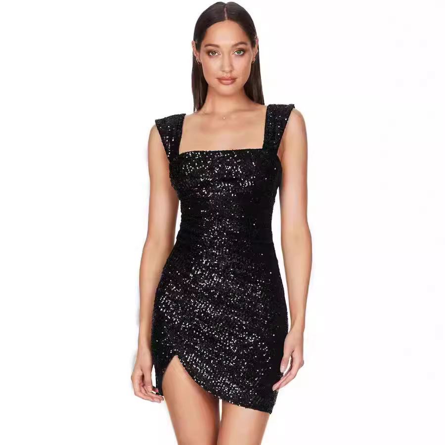 Sparkly Bodycon Sequin Square Neck Homecoming Dress