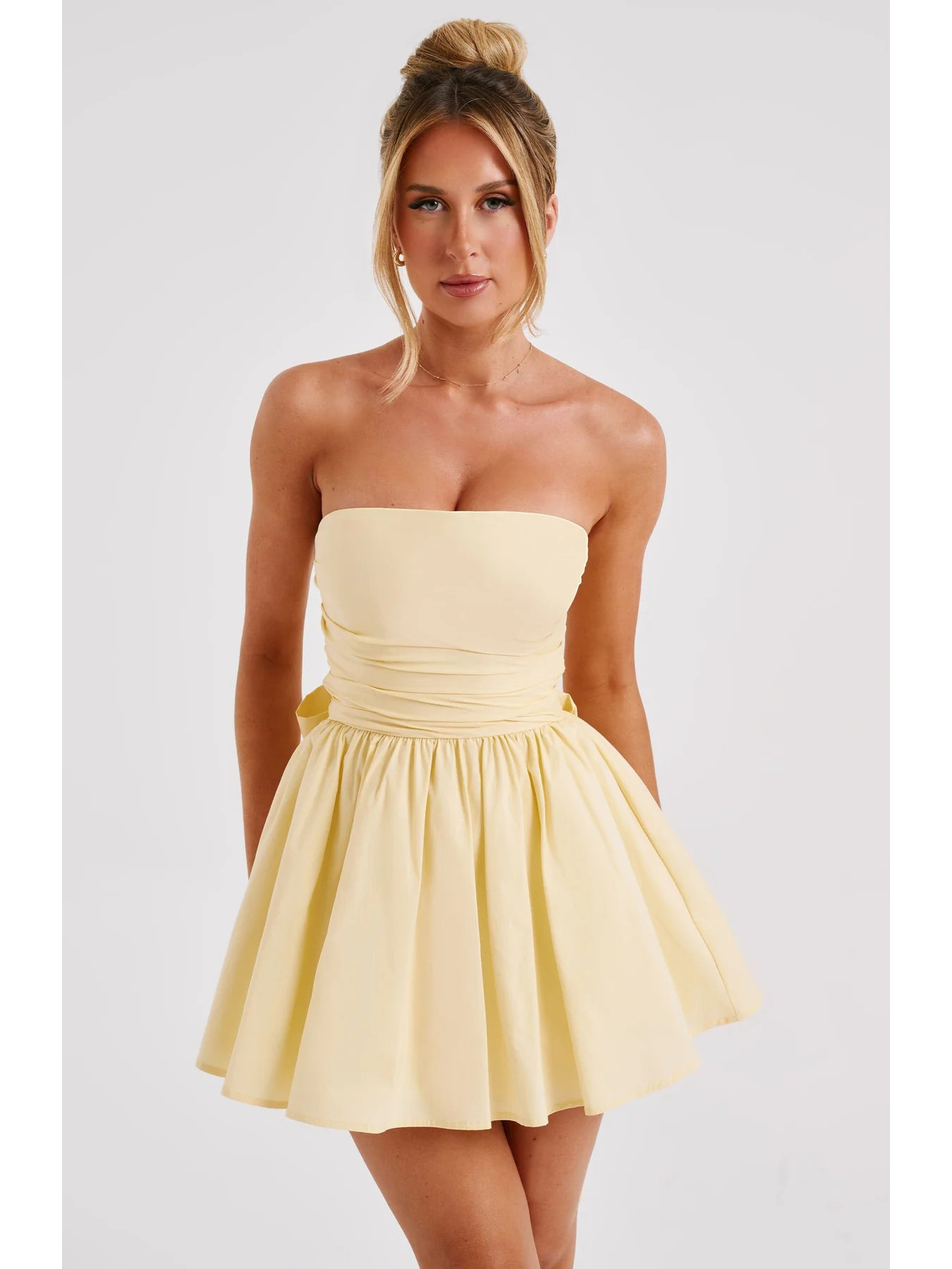 Puffy Skater Satin Straight Bow Homecoming Dress