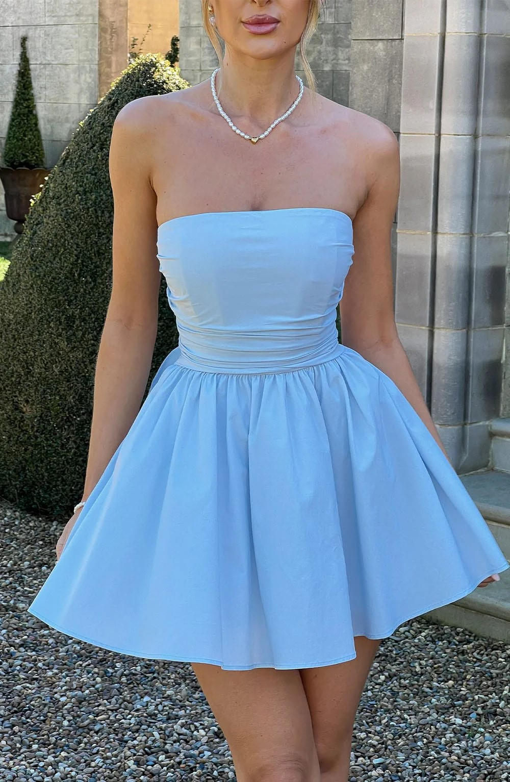 Puffy Skater Satin Straight Bow Homecoming Dress