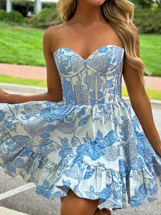 Corset Satin Skater Ruffle Homecoming Dress