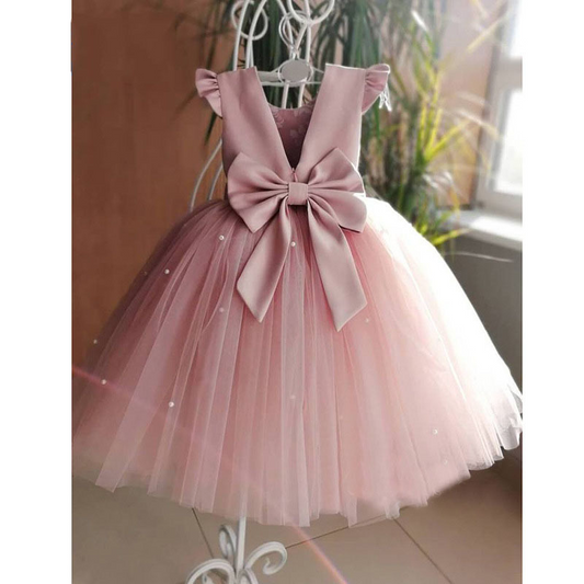 Ball-Gown Scoop Neck Satin Flower Girl Dress With Bow