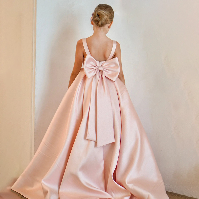 Ball-Gown Scoop Neck Sleeveless Satin Flower Girl Dress With Bow