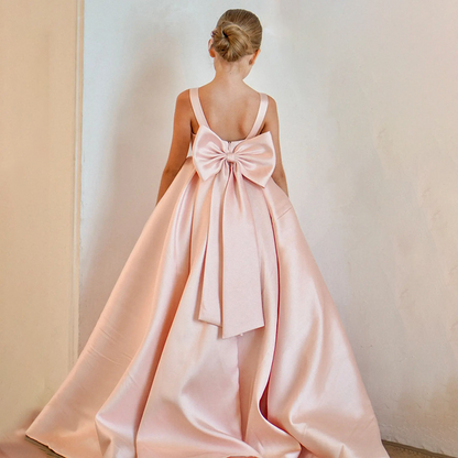 Ball-Gown Scoop Neck Sleeveless Satin Flower Girl Dress With Bow
