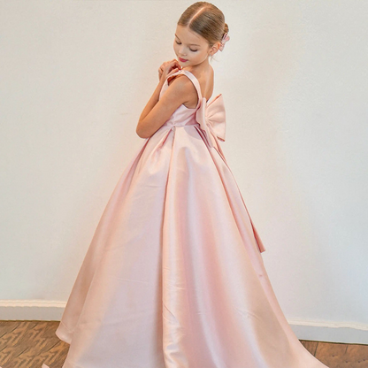 Ball-Gown Scoop Neck Sleeveless Satin Flower Girl Dress With Bow