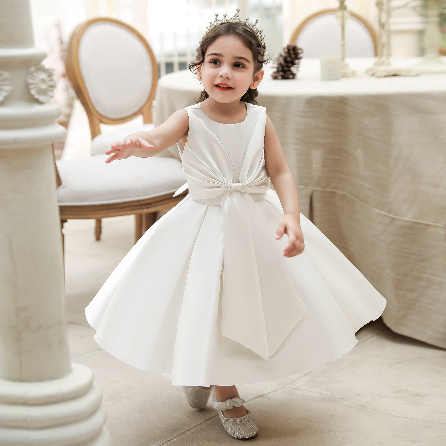 A-Line Scoop Neck Sleeveless Satin Flower Girl Dress