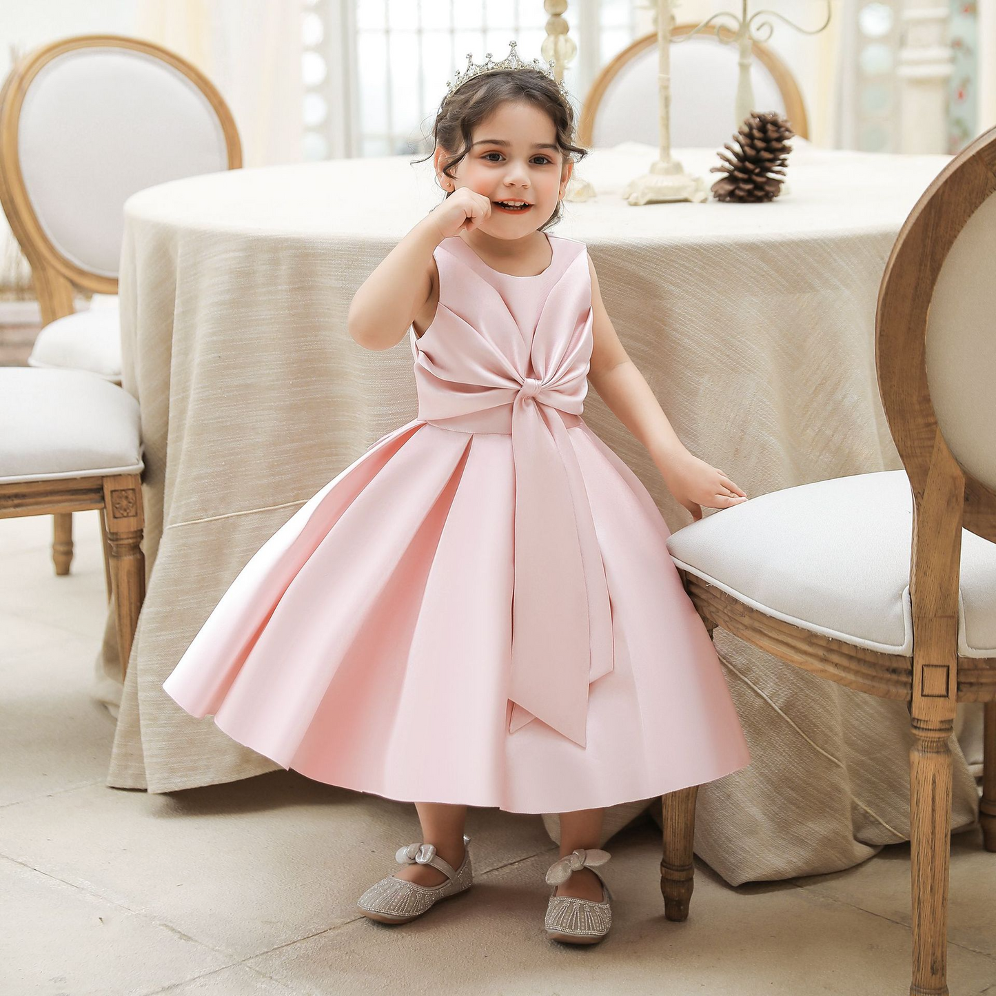 A-Line Scoop Neck Sleeveless Satin Flower Girl Dress