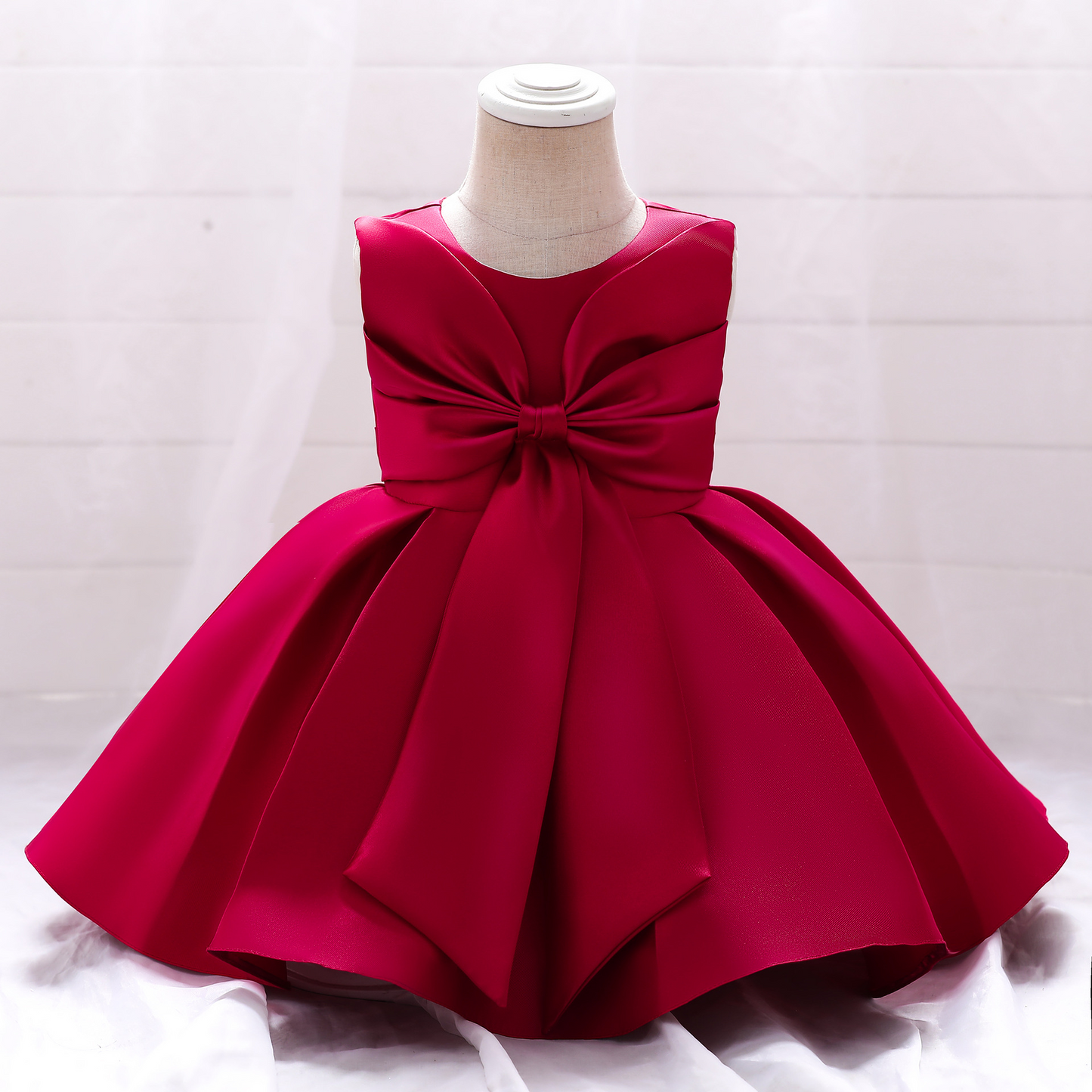 A-Line Scoop Neck Sleeveless Satin Flower Girl Dress