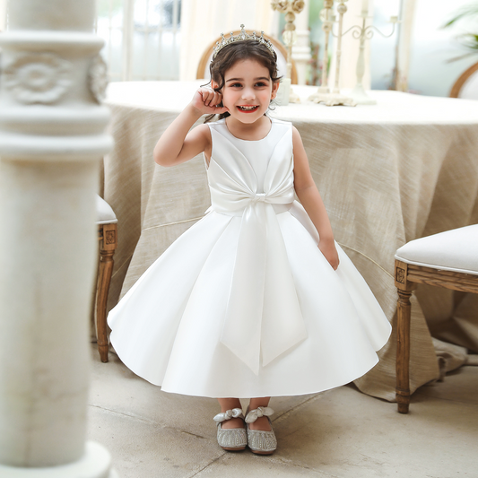A-Line Scoop Neck Sleeveless Satin Flower Girl Dress