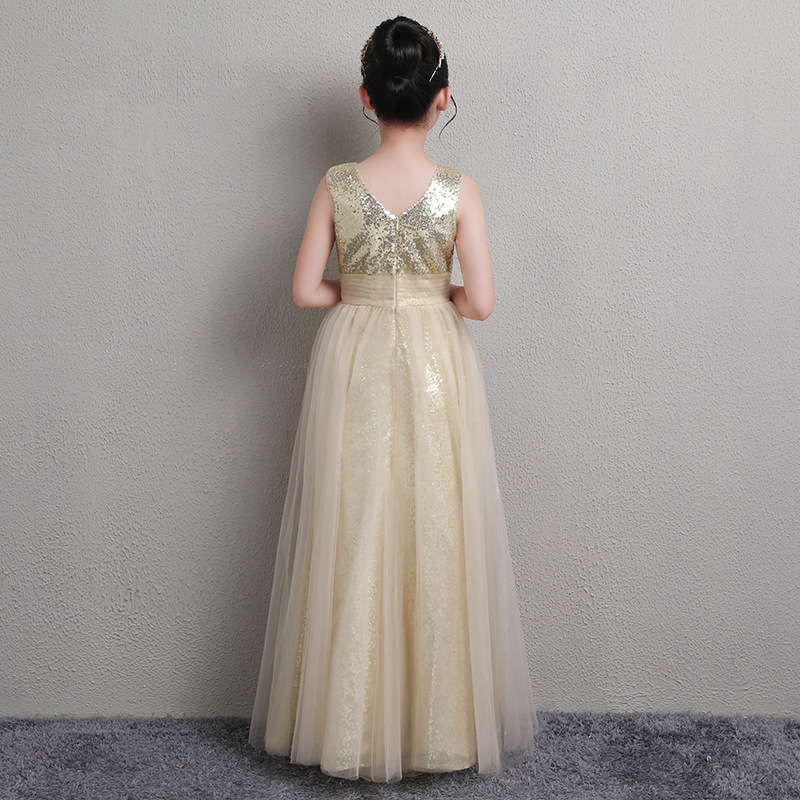 A-Line Square Neckline Tea-Length Tulle Sequined Flower Girl Dress