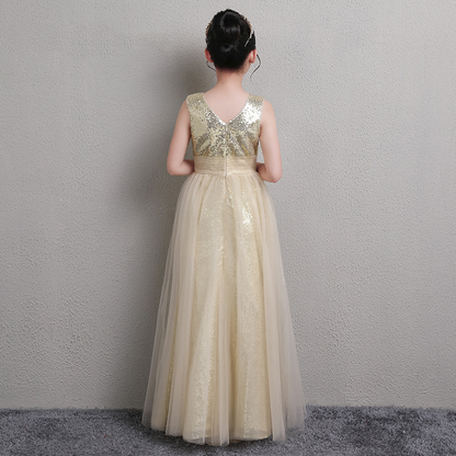 A-Line Square Neckline Tea-Length Tulle Sequined Flower Girl Dress