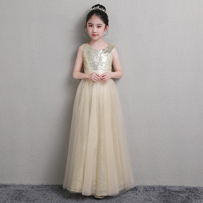 A-Line Square Neckline Tea-Length Tulle Sequined Flower Girl Dress