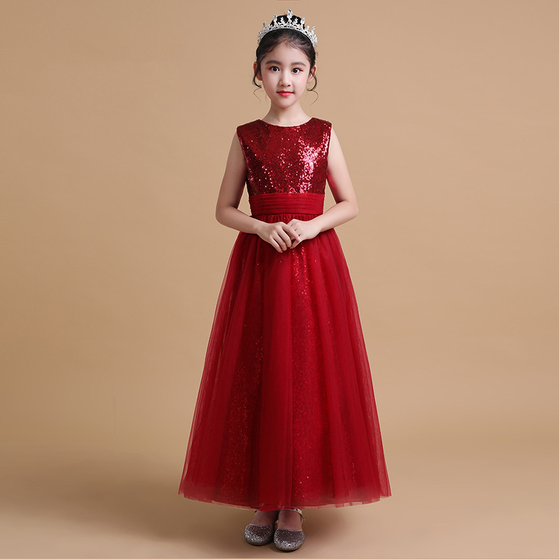 A-Line Square Neckline Tea-Length Tulle Sequined Flower Girl Dress