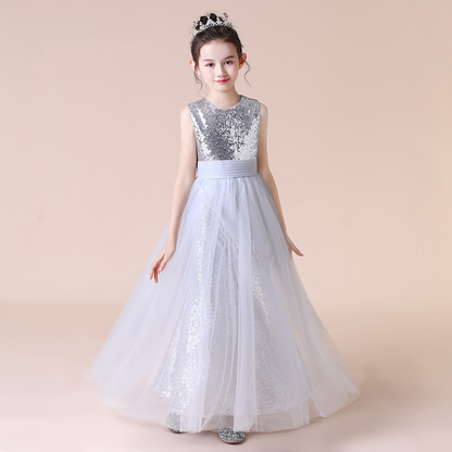 A-Line Square Neckline Tea-Length Tulle Sequined Flower Girl Dress