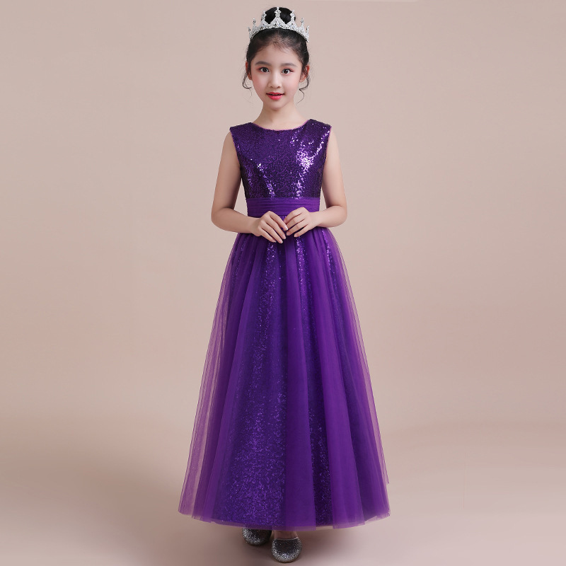 A-Line Square Neckline Tea-Length Tulle Sequined Flower Girl Dress