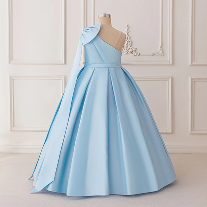 Sweet Bow One-Shoulder A-Line Floor-Length Satin Flower Girl Dress