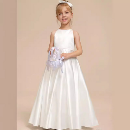 A-Line Scoop Neck Sleeveless Satin Flower Girl Dress With Bow