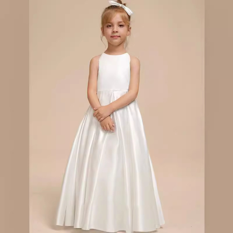 A-Line Scoop Neck Sleeveless Satin Flower Girl Dress With Bow