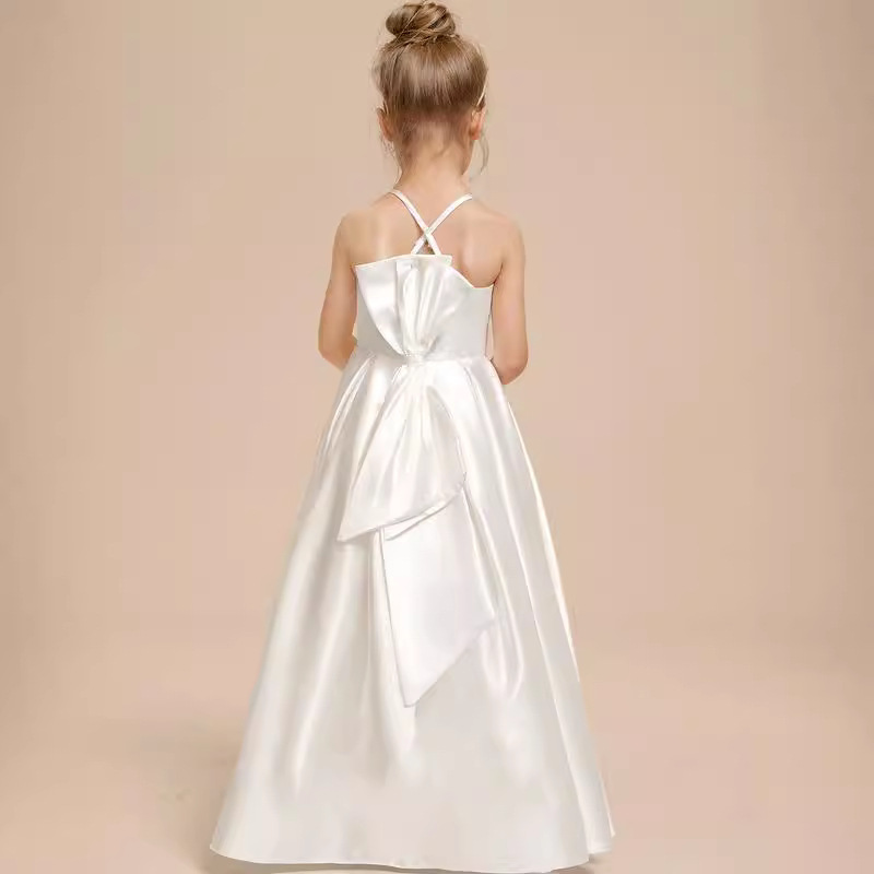A-Line Scoop Neck Sleeveless Satin Flower Girl Dress With Bow