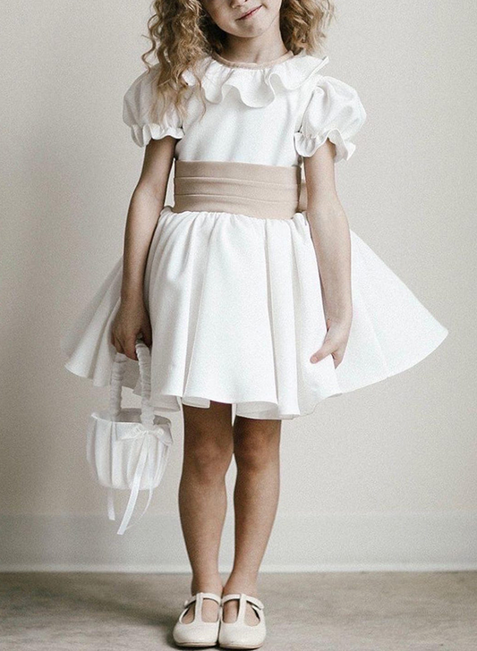 Ball-Gown Scoop Neck Satin Flower Girl Dress With Ruffle