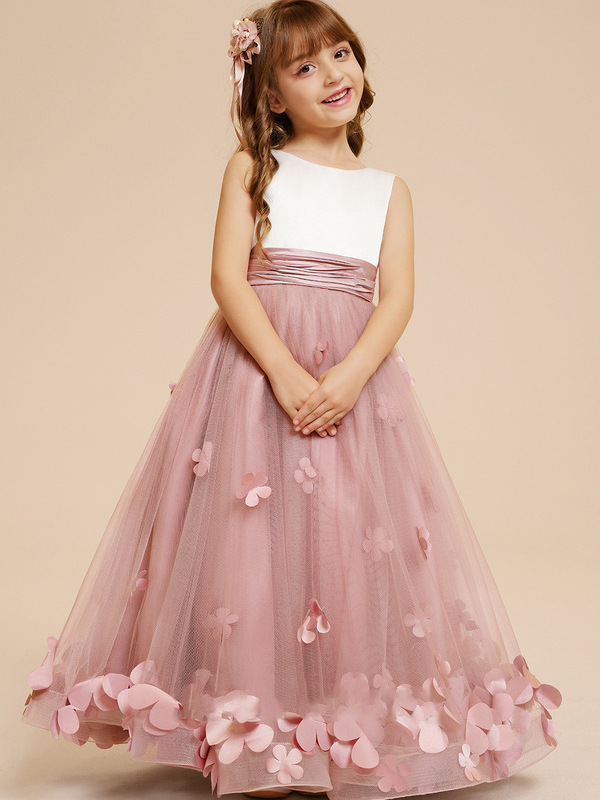 A-Line Scoop Neck Sleeveless Flower Girl Dress With Flower