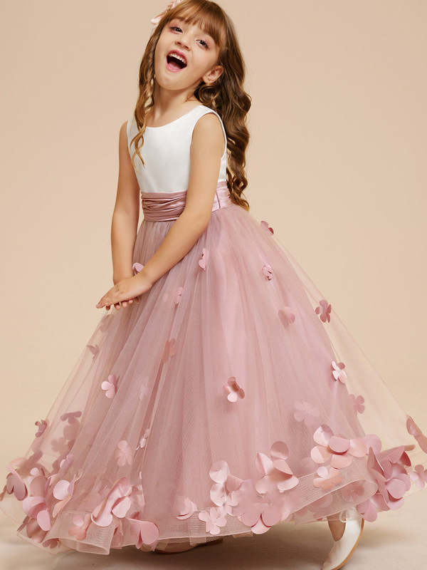 A-Line Scoop Neck Sleeveless Flower Girl Dress With Flower