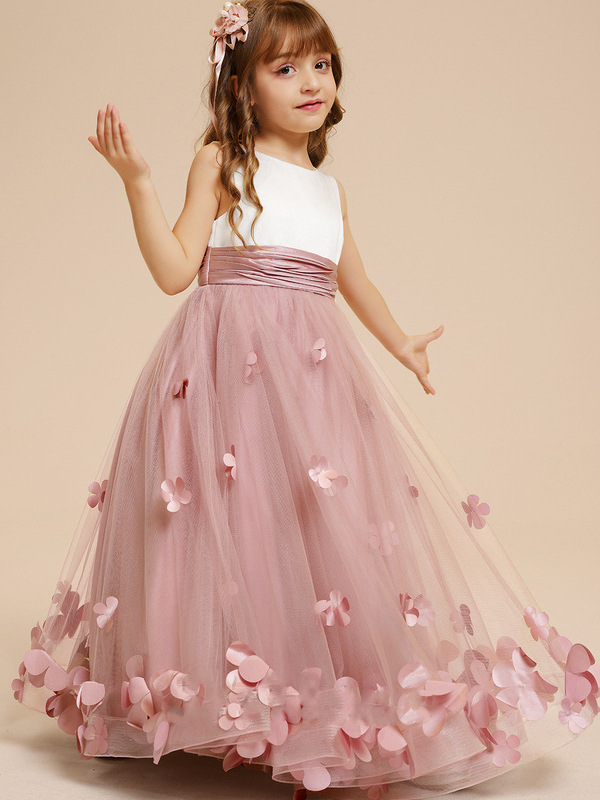 A-Line Scoop Neck Sleeveless Flower Girl Dress With Flower