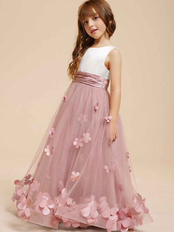 A-Line Scoop Neck Sleeveless Flower Girl Dress With Flower