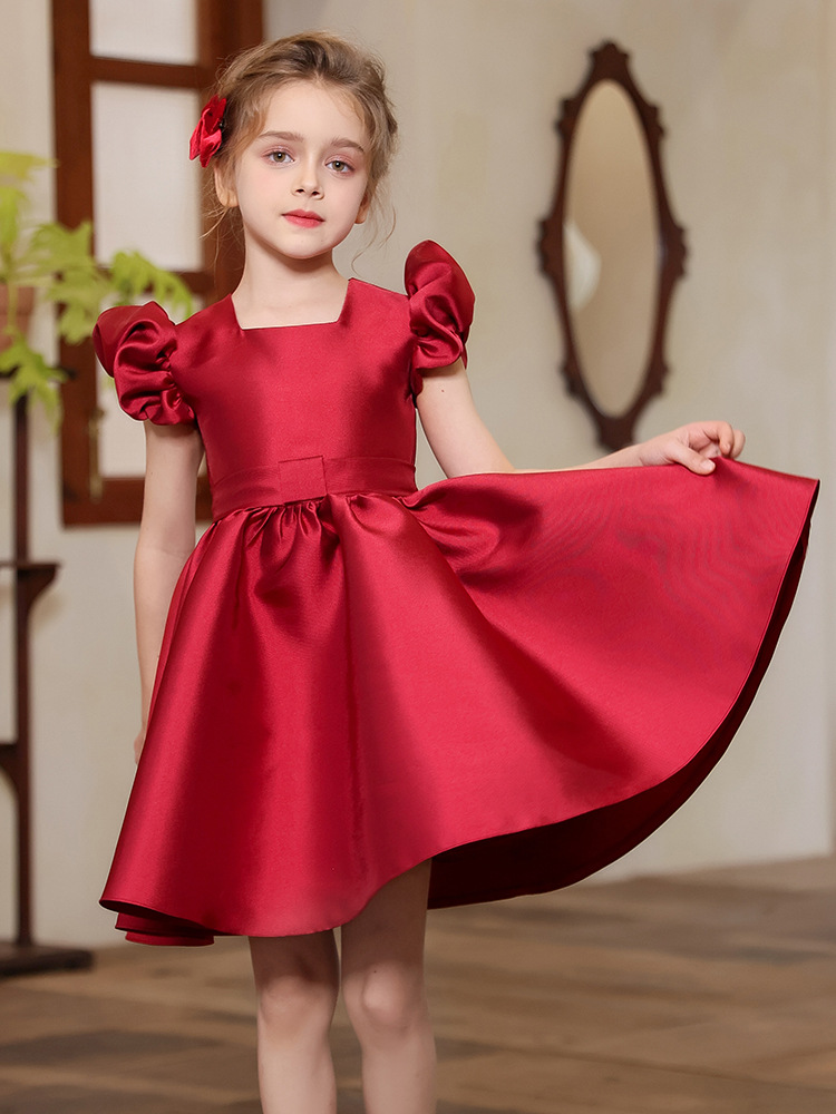 A-Line Square Neck Sleeveless Knee-Length Satin Flower Girl Dress