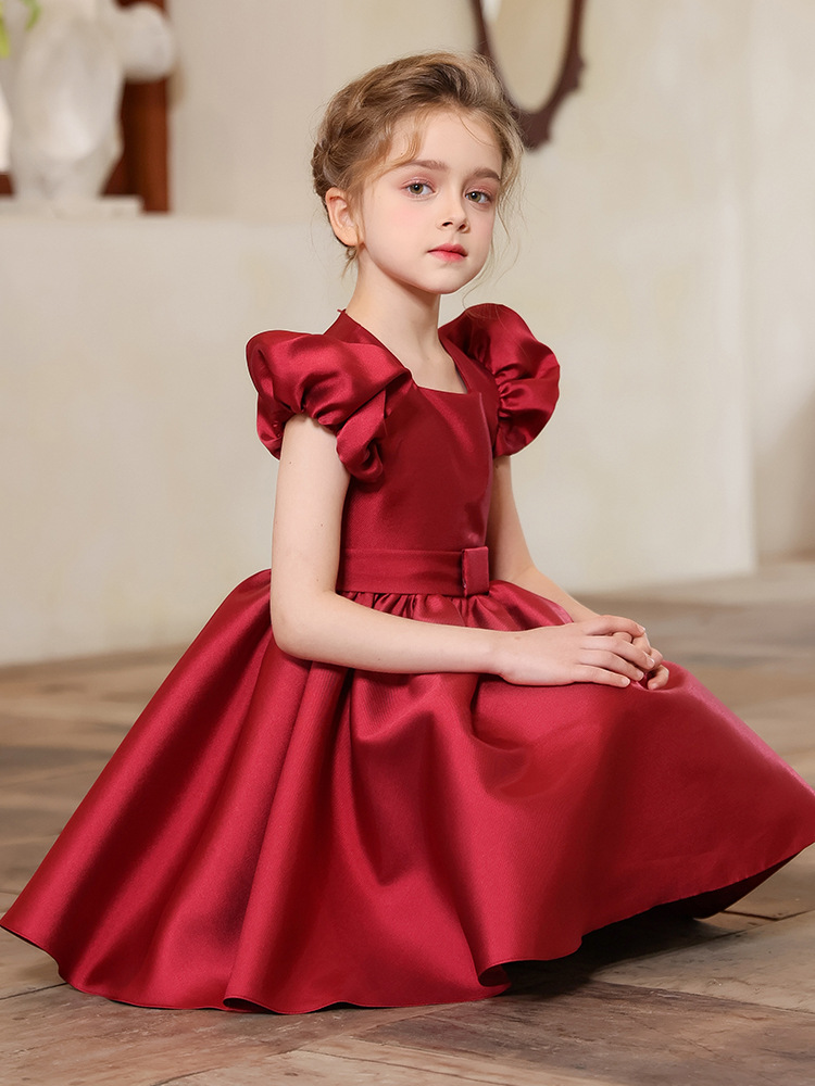 A-Line Square Neck Sleeveless Knee-Length Satin Flower Girl Dress