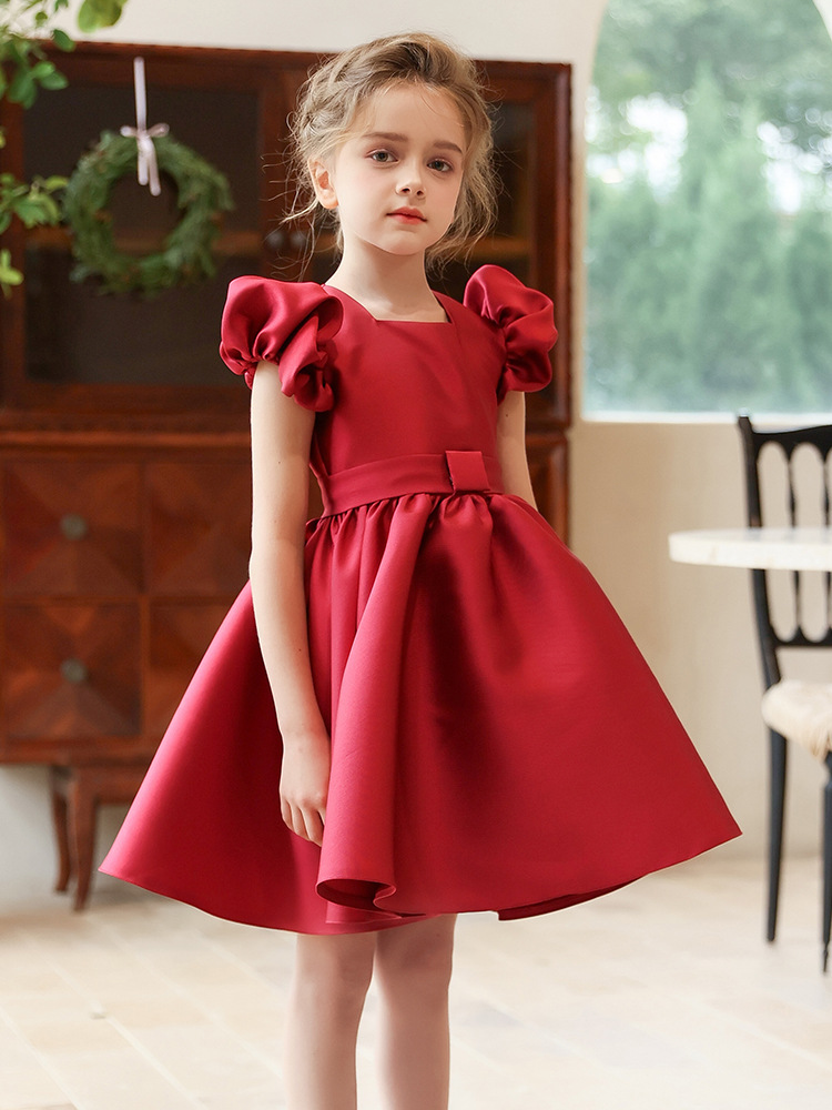 A-Line Square Neck Sleeveless Knee-Length Satin Flower Girl Dress